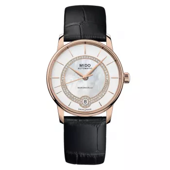 MIDO Baroncelli Signature Lady Automatic Watch 33mm Rose Gold PVD Stainless Steel Brown Leather