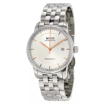 MIDO meeste Baroncelli III automaatkell 38mm hõbedase numbrilaud ja pruuni nahkrihmaga M86004101