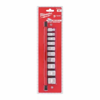 Milwaukee 10-osaline 3/8 inch ajamiga tolline (imperiaalne) pesakomplekt FOUR FLAT™ veeremiskindla disainiga