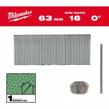 Milwaukee 16 gauge 63 mm 0° viimistlusnaelad M18 FN16GS jaoks (2500 pakk)