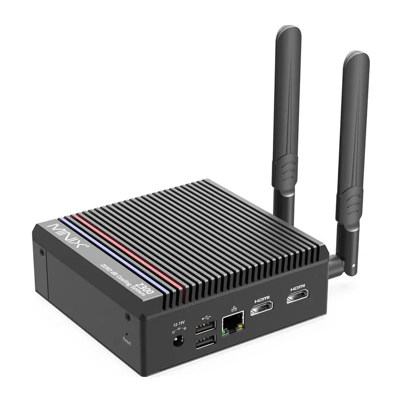 MINIX Z300-0dB Barebone Mini PC Intel Processor N300 8C/8T kuni 3.8GHz DDR5 1x SODIMM M.2 PCIe Gen4 Wi-Fi 6E BT5.2 2x 2.5GbE HDMI 2.1 DP 1.4 USB-C 90W VESA Must