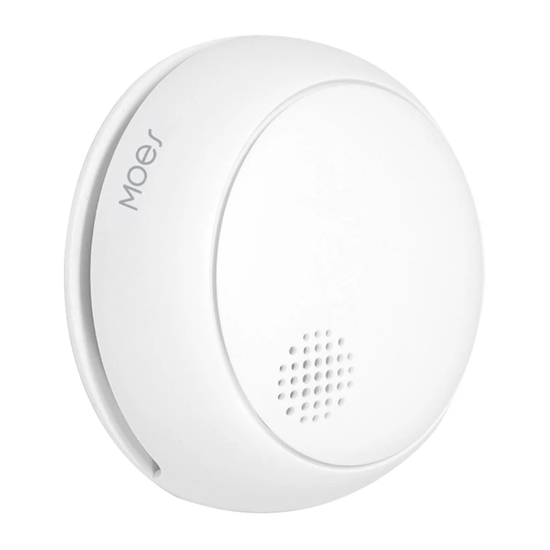 MOES SSD01 ZigBee nutikas fotoelektriline suitsuandur 85dB sireeniga, Tuya rakenduse teavitused, CR123A patareitoitel, valge