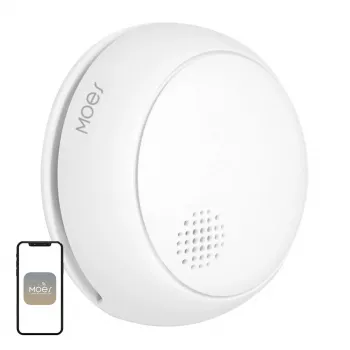 MOES SSD01 ZigBee nutikas fotoelektriline suitsuandur 85dB sireeniga, Tuya rakenduse teavitused, CR123A patareitoitel, valge