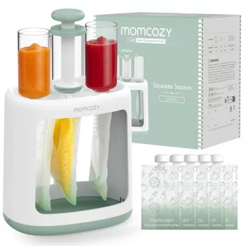 MOMCOZY Imikutoidu valmistaja püree säilitamiseks, 5-in-1 auruta, blenderda, püreesta, sulata, soojenda, 600ml Tritani purk, 200ml veepaak, puutetundlik LCD, BPA-vaba, 300W küte, 120W blenderdamine, 120V