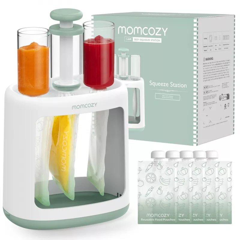 MOMCOZY Imikutoidu valmistaja püree säilitamiseks, 5-in-1 auruta, blenderda, püreesta, sulata, soojenda, 600ml Tritani purk, 200ml veepaak, puutetundlik LCD, BPA-vaba, 300W küte, 120W blenderdamine, 120V