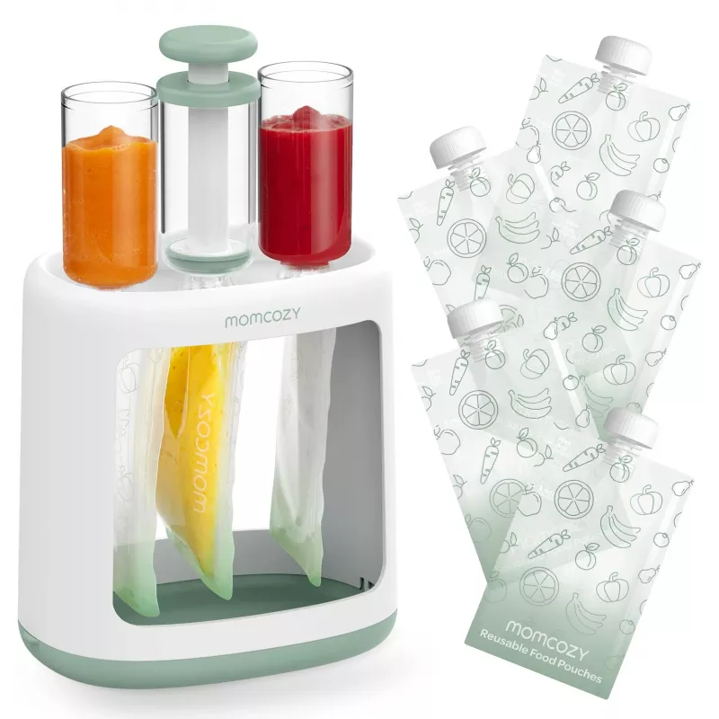 MOMCOZY Imikutoidu valmistaja püree säilitamiseks, 5-in-1 auruta, blenderda, püreesta, sulata, soojenda, 600ml Tritani purk, 200ml veepaak, puutetundlik LCD, BPA-vaba, 300W küte, 120W blenderdamine, 120V
