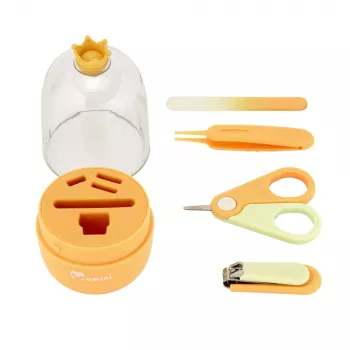 Momini Baby Nail Care Kit Sunny - Elektriline beebi küüneviil 6 lihvimispeaga, 2 kiirust, LED-tuli, valge/kollane