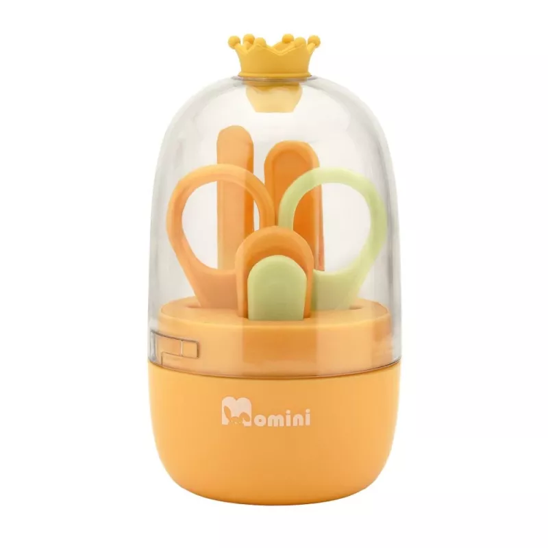 Momini Baby Nail Care Kit Sunny - Elektriline beebi küüneviil 6 lihvimispeaga, 2 kiirust, LED-tuli, valge/kollane