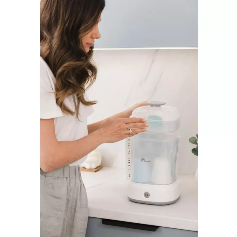 Momini Bottle Steriliser QuickSteam - Elektriline aurusterilisaator 6 pudelile, 8-minutiline tsükkel, automaatne väljalülitus, BPA-vaba