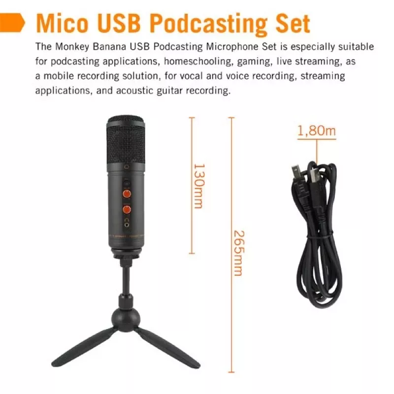 Monkey Banana MICO BK USB kondensaatormikrofon stuudio- ja podcasting-kasutuseks