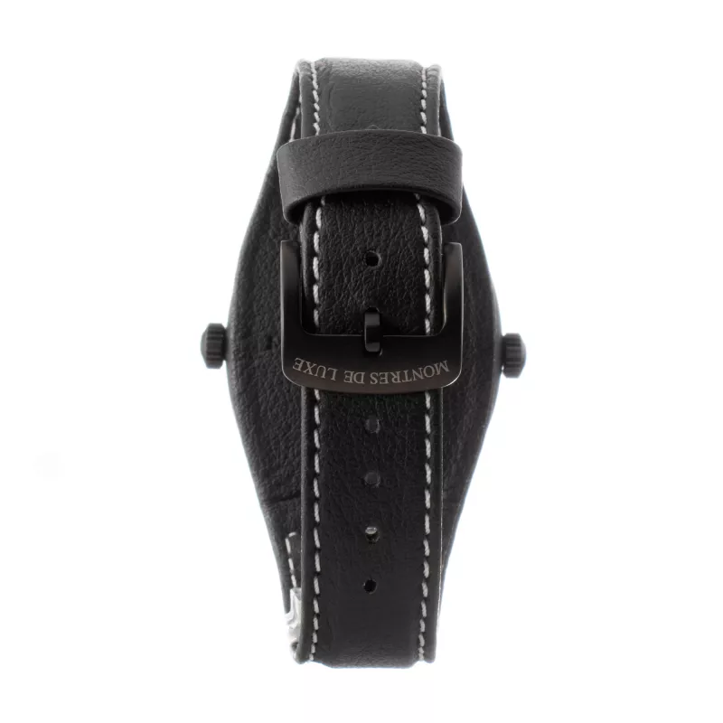 MONTRES DE LUXE Unisex Analog Quartz Watch 09BK-3002 40mm Stainless Steel Case Black Leather Strap