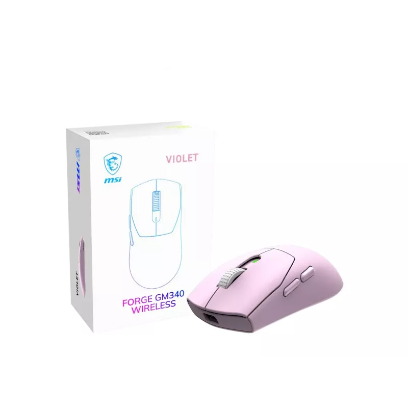 MSI FORGE GM340 W Lightweight Gaming Mouse with PixArt PAW-3311 Sensor, Up to 12,000 DPI, Tri-Mode Wireless (2.4GHz/Bluetooth/USB-C), Violet