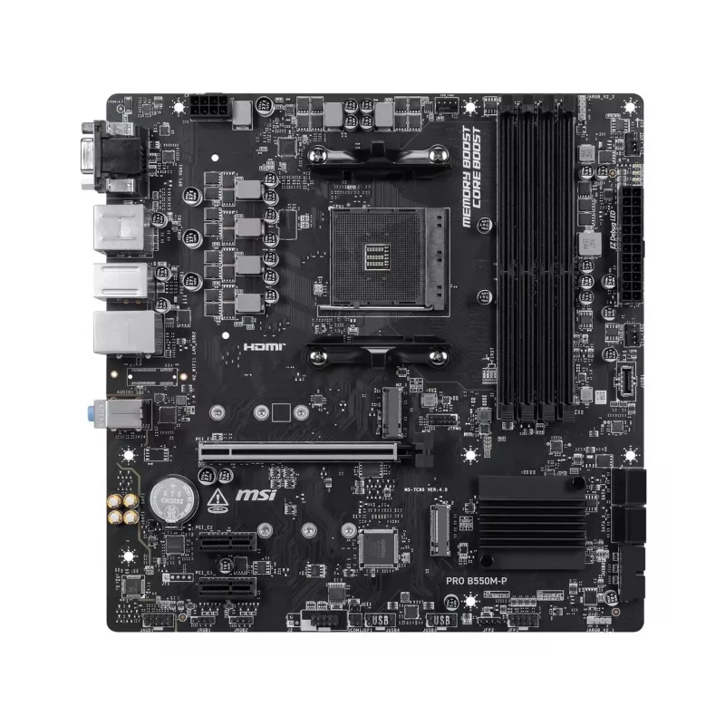 MSI PRO B550M-P emaplaat, AMD AM4, B550, Micro-ATX, 4x DDR4, 128GB max, Dual M.2, Gigabit LAN