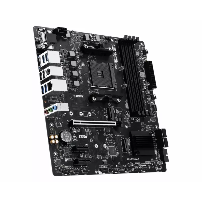 MSI PRO B550M-P emaplaat, AMD AM4, B550, Micro-ATX, 4x DDR4, 128GB max, Dual M.2, Gigabit LAN