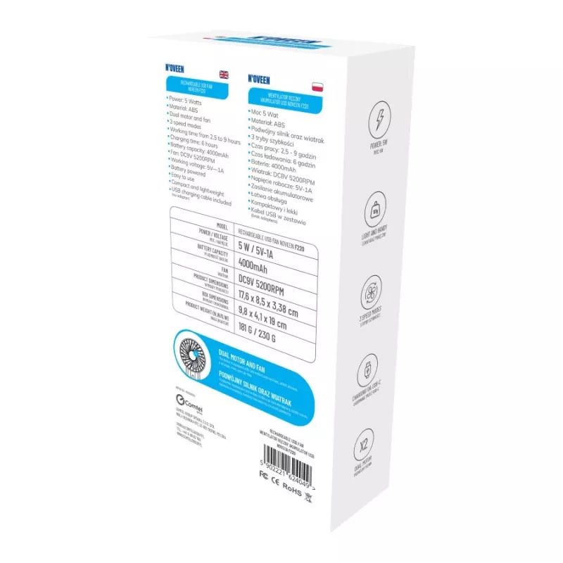 N'OVEEN NOVEEN F220 USB laetav käteventilaator