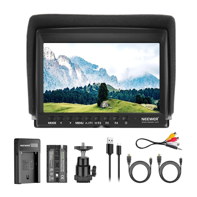 NEEWER F100 välimonitor + USB-laadija + akukomplekt