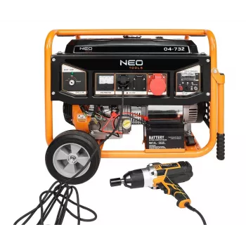 NEO TOOLS 04-732 Kolmefaasiline bensiinigeneraator 7.5 kW koos AVR-iga, elektriline käivitus, ratastega