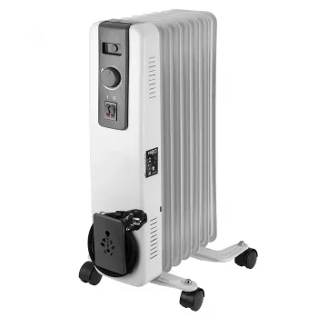 NEO TOOLS 1500W Õliga täidetud radiaator 7 ribiga, 3 kütteseadet, reguleeritav termostaat, ülekuumenemiskaitse, ümberminekukaitse, integreeritud rattad, valge