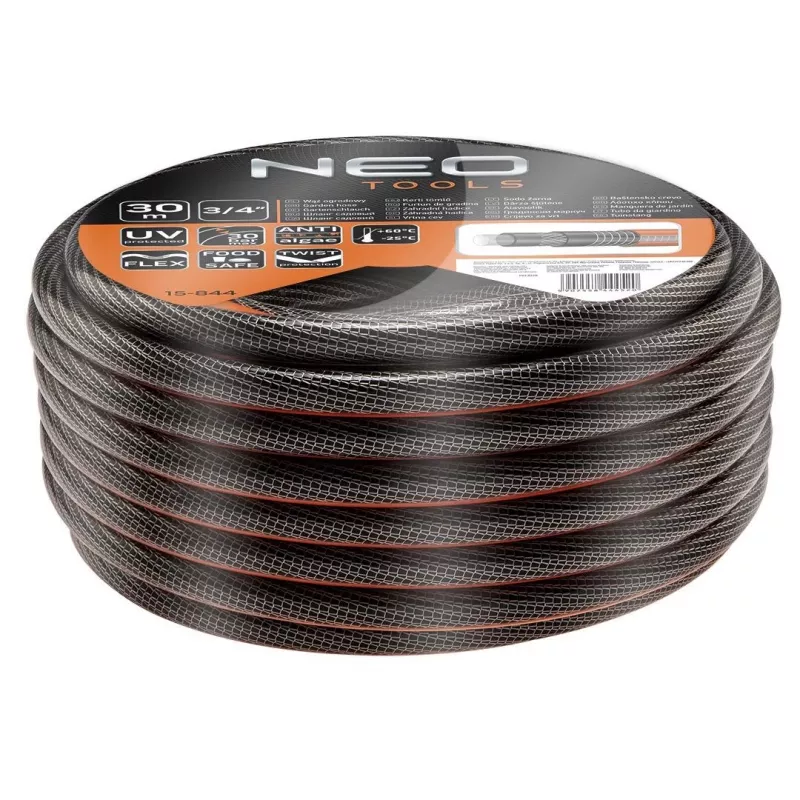 NEO TOOLS 3/4 tolli x 30m 6-kihiline tugevdatud PVC aiavoolik, 25 baari purunemissurve, UV- ja vetikakindel, roheline