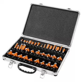 NEO TOOLS 35-osaline volframkarbiidist freesiterade komplekt 8 mm varrega puidust karbis