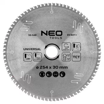 NEO TOOLS 55-548 Volframkarbiidist otsikuga ketassaetera, 254 mm x 30 mm, 80 hammast, universaalne