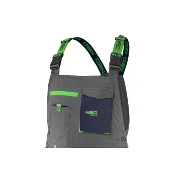 NEO TOOLS 81-247-XXL Professionaalsed tööpüksid põlvekaitsmete taskutega, hall/roheline, suurus XXL
