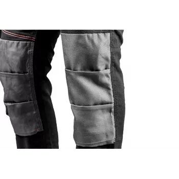 NEO TOOLS 81-248-XXL meeste tööpüksid 10 tasku ja põlvekaitsmete taskutega, hall/must, 100% puuvill, 270 g/m²
