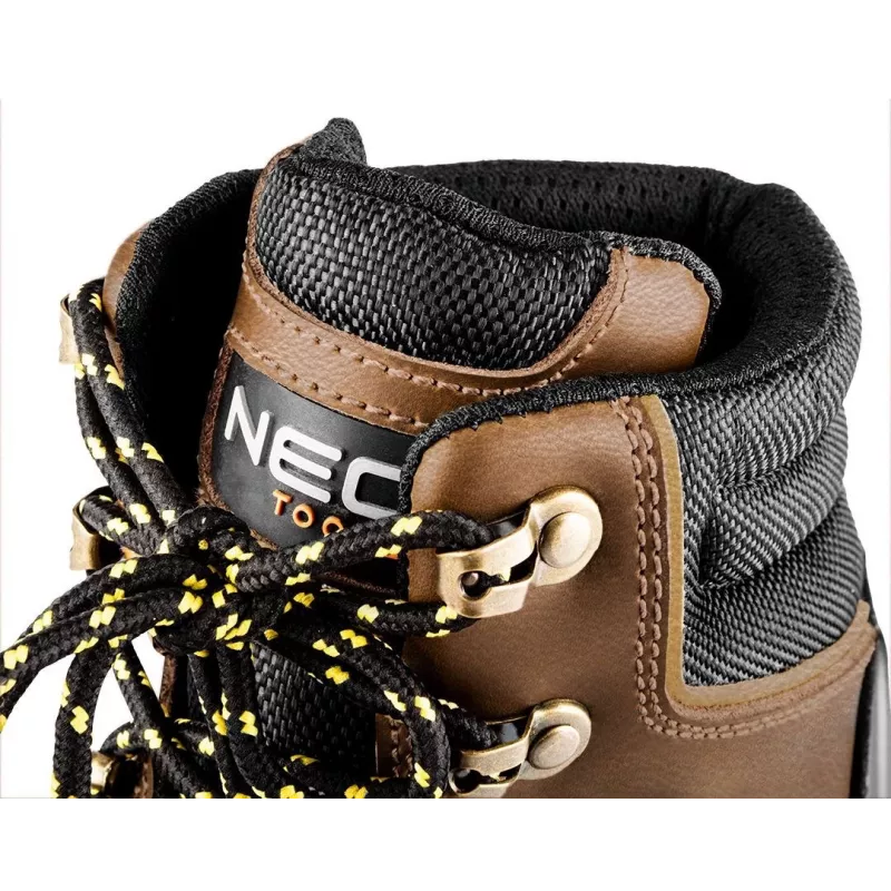 NEO Tools 82-170-44 S1P SRC Terasest varbakaitsega turvajalatsid, seemisnahk, PU-tald, suurus 44, must/hall