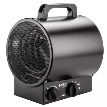 NEO Tools 90-066 2000W PTC keraamiline elektriõhksoojendi, reguleeritava termostaadiga, ülekuumenemiskaitse, ümberkukkumiskaitselüliti, 2 kütteastet, ainult ventilaatori režiim, põrandal seisev, must/hall