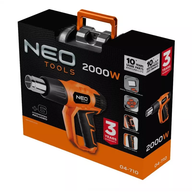 NEO TOOLS Soojapüstol 2000W LCD-ekraaniga, 50°C ja 70-600°C, 4 otsikut, kaabits, hoiukott