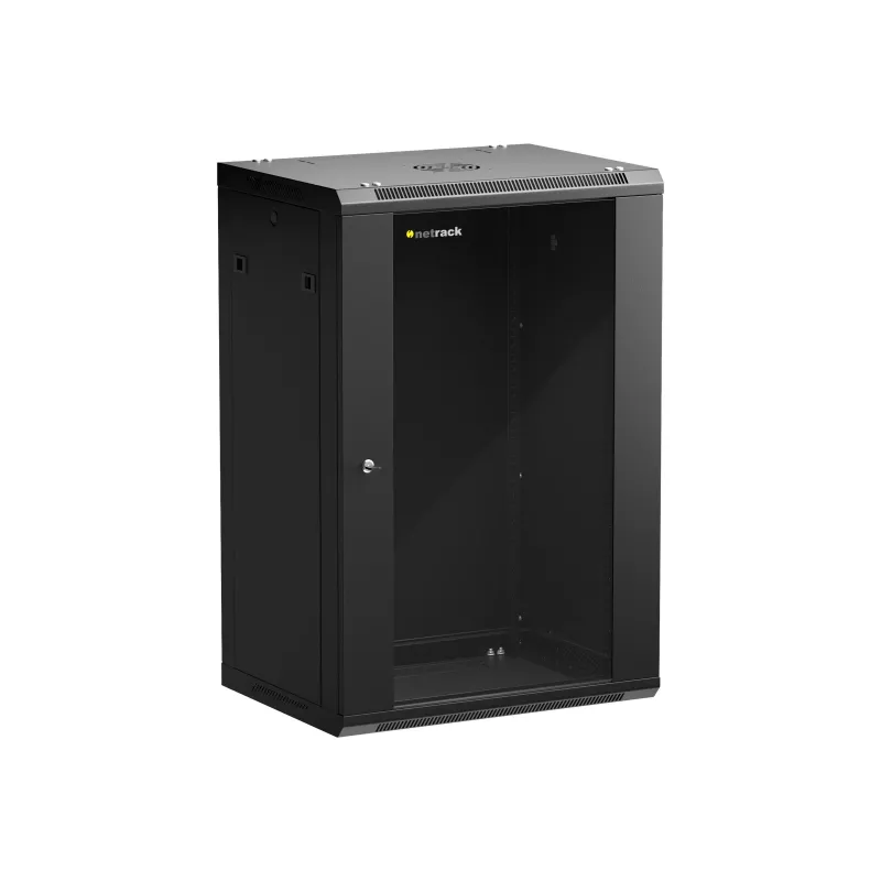 NETRACK 019-180-645-022 Seinale riputatav kapp 19 inch 18U 450mm Klaasuks Must Eemaldatavad külgpaneelid