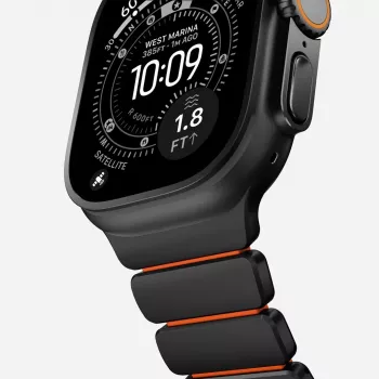 NOMAD Stratos Band - Titaanist käevõru Apple Watch 49mm jaoks FKM-iga (Must titaan, Ultra Orange FKM)
