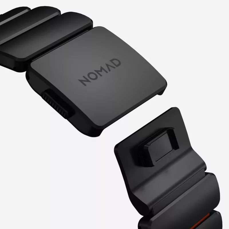 NOMAD Stratos Band - Titaanist käevõru Apple Watch 49mm jaoks FKM-iga (Must titaan, Ultra Orange FKM)