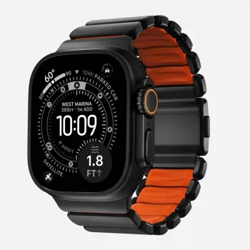 NOMAD Stratos Band - Titaanist käevõru Apple Watch 49mm jaoks FKM-iga (Must titaan, Ultra Orange FKM)