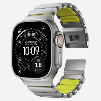 NOMAD Stratos Band - Titaanist käevõru Apple Watch 49mm jaoks FKM-iga (Natural Titanium, Volt FKM)