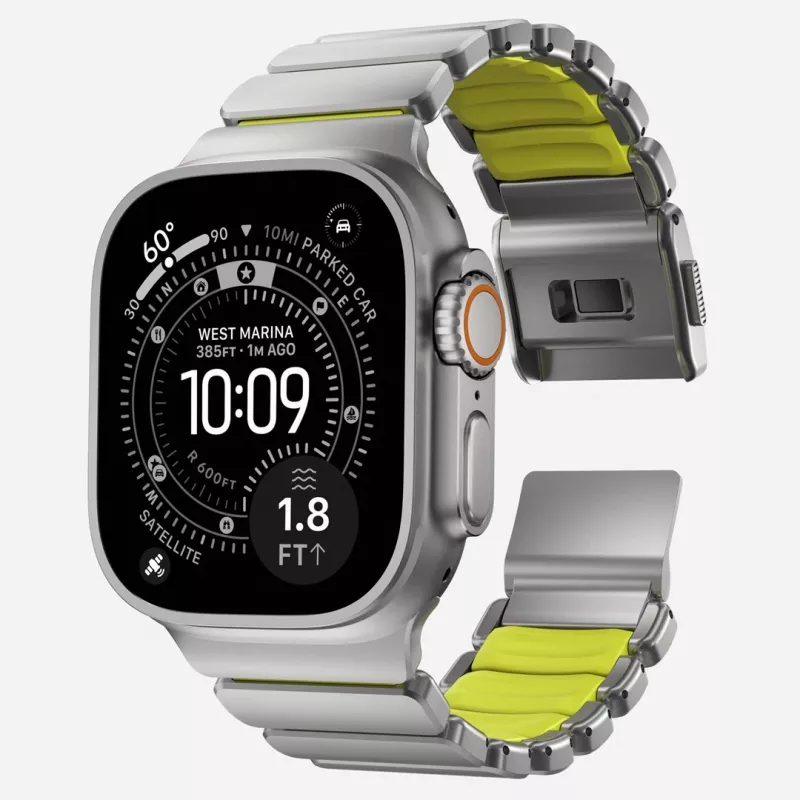 NOMAD Stratos Band - Titaanist käevõru Apple Watch 49mm jaoks FKM-iga (Natural Titanium, Volt FKM)