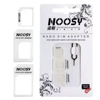 Noosy NS-SIM-WH SIM-kaardi adapteri komplekt valge (Nano/Micro Micro/Standard, 3 adapterit + väljavõtunõel)