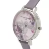 Olivia Burton Enchanted Garden naiste käekell OB16EM05 - 38mm roosakuldne roostevabast terasest korpus, valge lillemustriga sihverplaat, naaritsahall nahast rihm