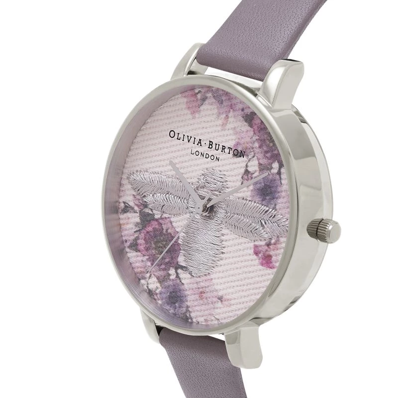 Olivia Burton Enchanted Garden naiste käekell OB16EM05 - 38mm roosakuldne roostevabast terasest korpus, valge lillemustriga sihverplaat, naaritsahall nahast rihm
