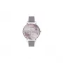 Olivia Burton Enchanted Garden naiste käekell OB16EM05 - 38mm roosakuldne roostevabast terasest korpus, valge lillemustriga sihverplaat, naaritsahall nahast rihm