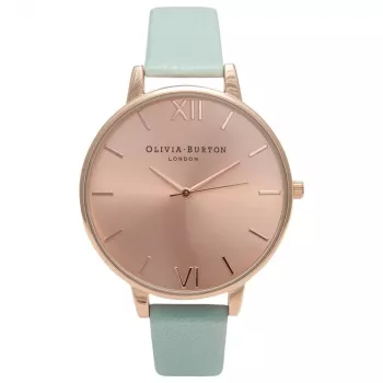 OLIVIA BURTON Naiste suure sihverplaadiga kell OB15BD75 38mm roosakuldse tooniga roostevabast terasest korpus, hall nahkrihm