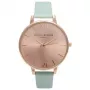 OLIVIA BURTON Naiste suure sihverplaadiga kell OB15BD75 38mm roosakuldse tooniga roostevabast terasest korpus, hall nahkrihm