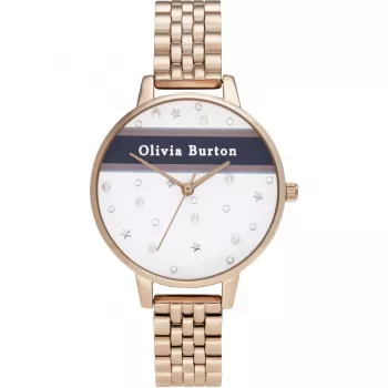 OLIVIA BURTON Naiste Taevane Kell OB16VS06 - 34mm Roosakuldne Roostevabast Terasest Korp, Hall Nahkrihm, Kvarts Analoog