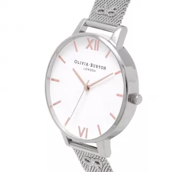 Olivia Burton Naiste Enchanted Garden Kell OB16ES10 - 38mm Roosakuldne Roostevabast Terasest Korp, Valge Lillemustriga Sihverplaat, Hall Nahkrihm