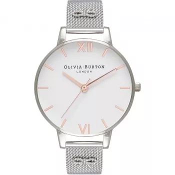 Olivia Burton Naiste Enchanted Garden Kell OB16ES10 - 38mm Roosakuldne Roostevabast Terasest Korp, Valge Lillemustriga Sihverplaat, Hall Nahkrihm