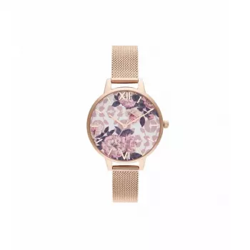 Olivia Burton Naiste Lucky Bee Kell OB16LP01 - 34mm Roosakuldne Korp, Valge Siht, Hall Nahkrihm