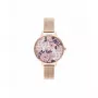 Olivia Burton Naiste Lucky Bee Kell OB16LP01 - 34mm Roosakuldne Korp, Valge Siht, Hall Nahkrihm