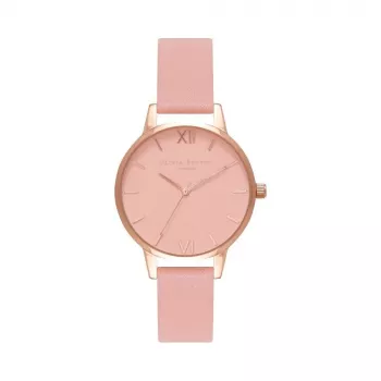 Olivia Burton Naiste Midi Dial Kell OB16MD77 - 30mm Roosakuldse PVD-kattega roostevabast terasest korpus, hall nahkrihm, hall sihverplaat