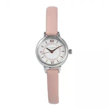 OLIVIA BURTON Naiste minisihtkell OB16MC59 - Roosakuldse tooniga roostevabast terasest korpus, valge sihverplaat, hall nahkrihm, 23 mm