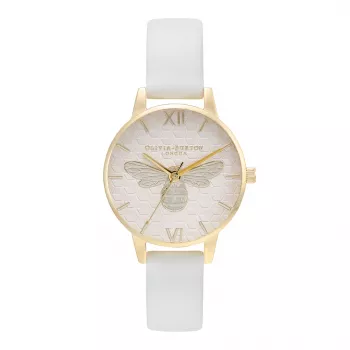 Olivia Burton Naiste Kell OB16FB24 - 30mm Valge Lillemustriga Siht, Roosa Nahkrihm
